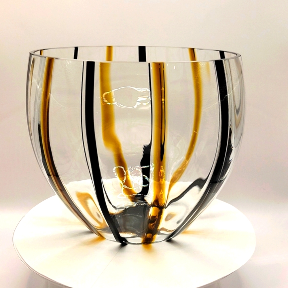 Hand Blown Black and Orange Glass Pinch Bowl
